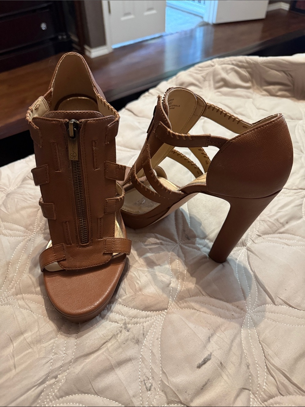 Jessica Simpson Tan Strappy Zipper High Heel Sandals